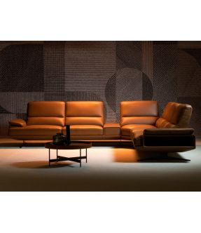 Leather/Fabric 5 Seater Corner Sofa with Adjustable Headrest - Soprano